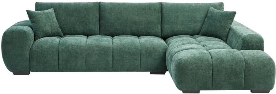Vente-unique Hoekbank met hoek rechts van groene stof met textuur BERENIA