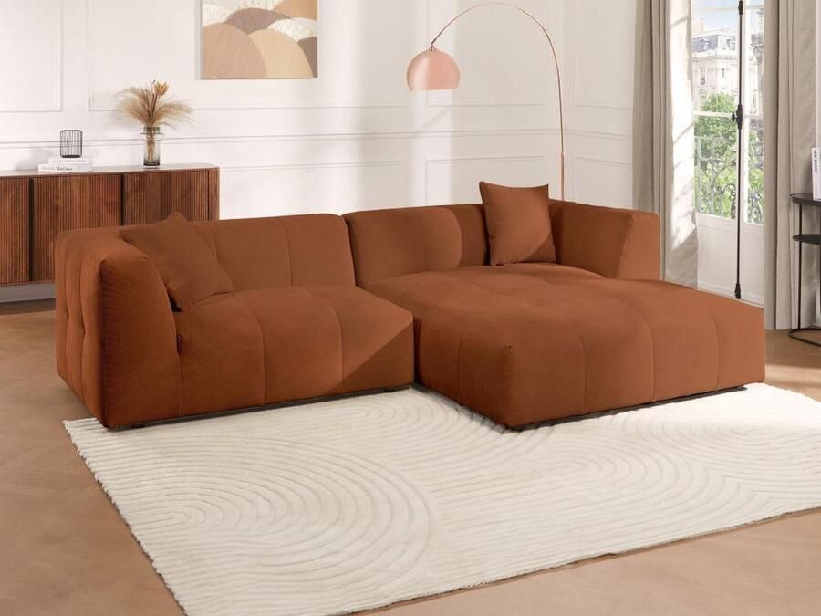 Vente-unique Hoekbank met hoek rechts van terracottakleurig ribfluweel NAEMIA van Maison Céphy L 272 cm x H 70 cm x D 161 cm