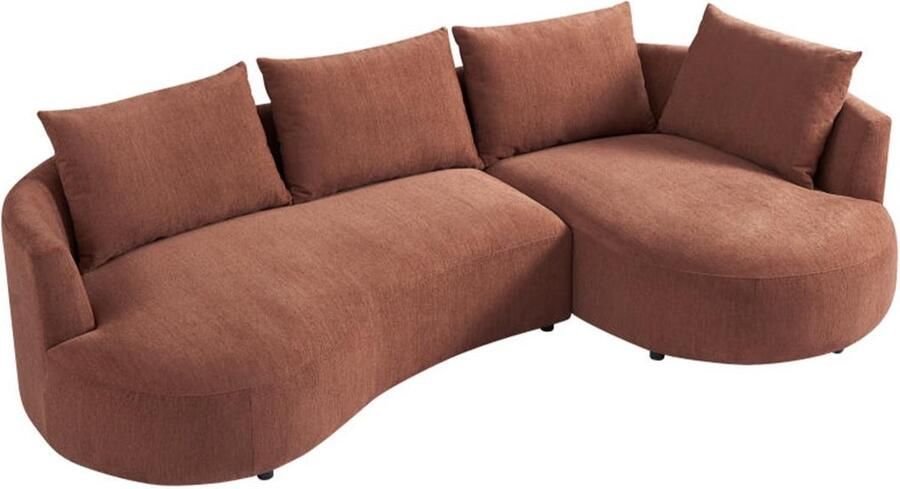 Vente-unique Hoekbank met hoek rechts van terracottakleurig velours met textuur LOUSADO L 285 cm x H 87 cm x D 158 cm - Foto 3