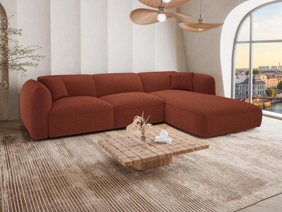 Vente-unique Hoekbank met hoek rechts van terracottakleurige stof CAMILIO van Maison Céphy L 272 cm x H 74 cm x D 165 cm - Foto 3