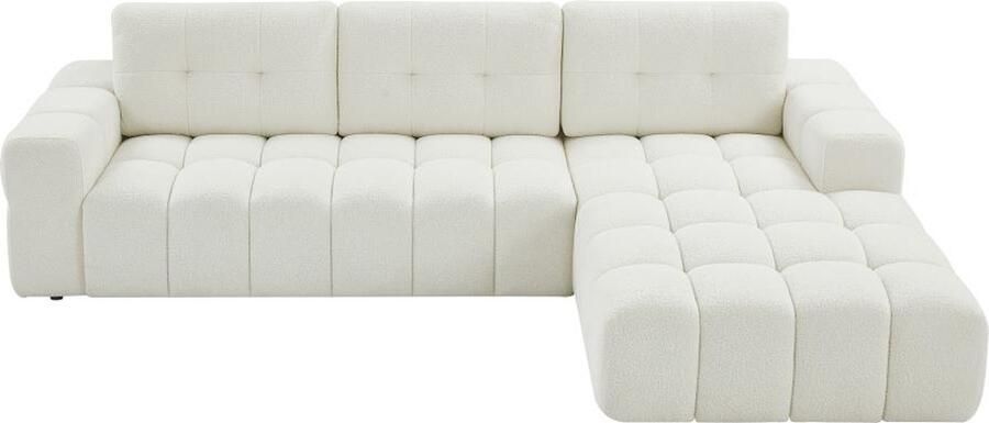Vente-unique Hoekbank met hoek rechts van witte boucléstof SOPELANA