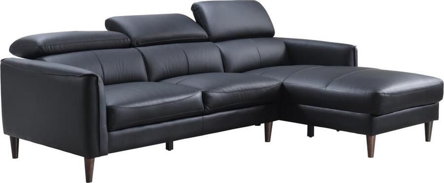 Vente-unique Hoekbank met hoek rechts van zwart buffelleer SALVI L 248 cm x H 77 cm x D 179 cm - Foto 2