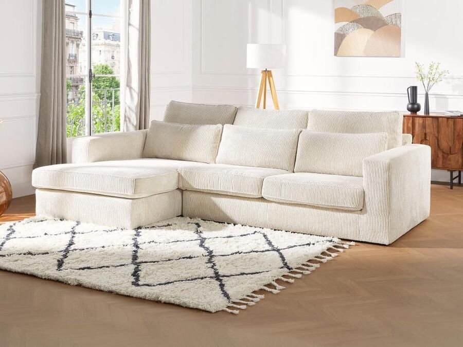 Vente-unique Hoekbank MONDOVI van ribfluweel Beige Hoek links L 271 cm x H 92 cm x D 165 cm - Foto 4