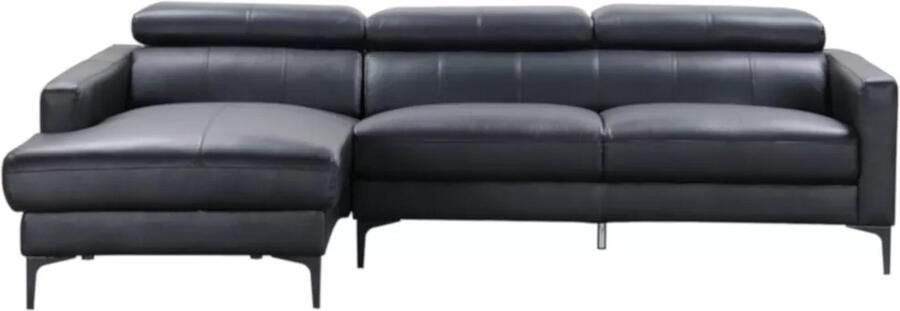 Vente-unique Hoekbank van buffelleer FLORENCE Zwart Linkse hoek L 253 cm x H 92 cm x D 173 cm - Foto 3