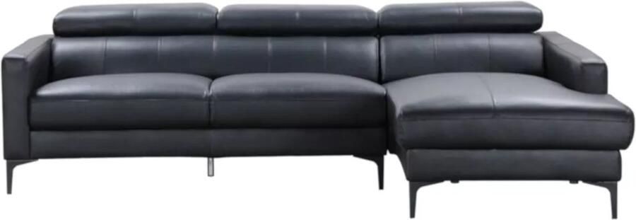 Vente-unique Hoekbank van buffelleer FLORENCE Zwart Rechtse hoek L 253 cm x H 92 cm x D 173 cm - Foto 3