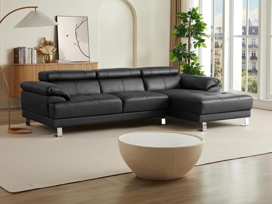 Vente-unique Hoekbank van hoogwaardig leer EXCELSIOR II zwart hoek rechts L 265 cm x H 74 cm x D 165 cm