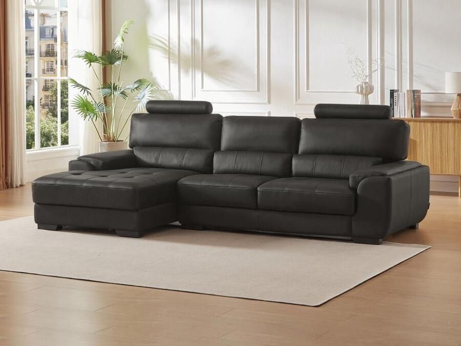 Vente-unique Hoekbank van leer METROPOLITAN II zwart hoek links L 275 cm x H 94 cm x D 152 cm - Foto 2