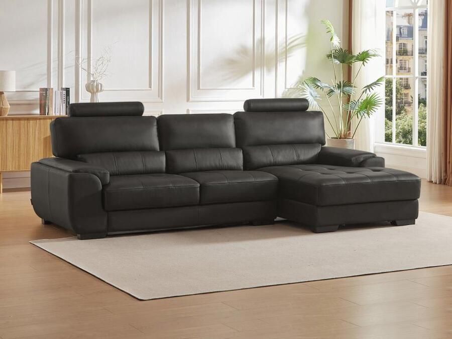 Vente-unique Hoekbank van leer METROPOLITAN II zwart hoek rechts L 275 cm x H 94 cm x D 152 cm