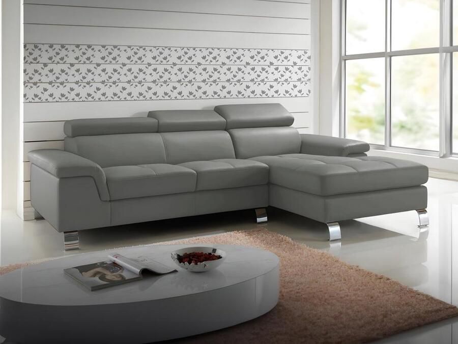 Vente-unique Hoekbank van leer MISHIMA Grijs Hoek rechts L 260 cm x H 79 cm x D 167 cm