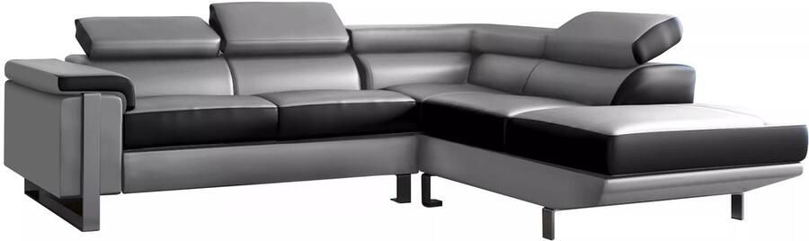 Vente-unique Hoekbank van leer MYSTIQUE Tweekleurig zwart en grijs Hoek rechts L 253 cm x H 87 cm x D 213 cm - Foto 2