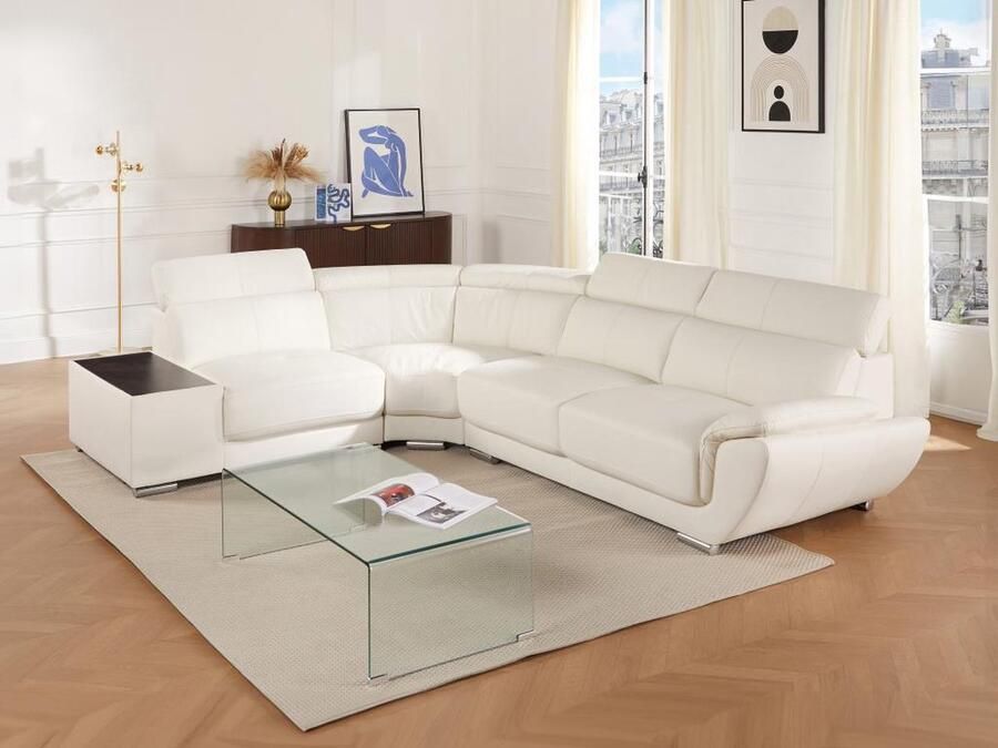 Vente-unique Hoekbank van leer NAHIA Wit Hoek links L 306 cm x H 78 cm x D 240 cm