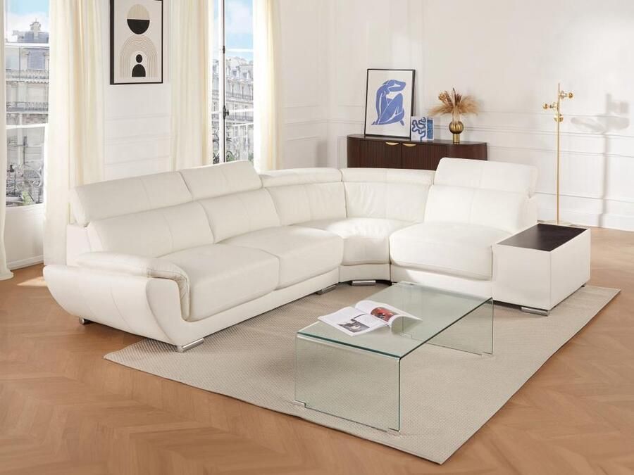 Vente-unique Hoekbank van leer NAHIA Wit Hoek rechts L 306 cm x H 78 cm x D 240 cm - Foto 4