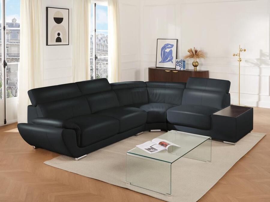 Vente-unique Hoekbank van leer NAHIA Zwart Hoek rechts L 306 cm x H 78 cm x D 240 cm - Foto 2