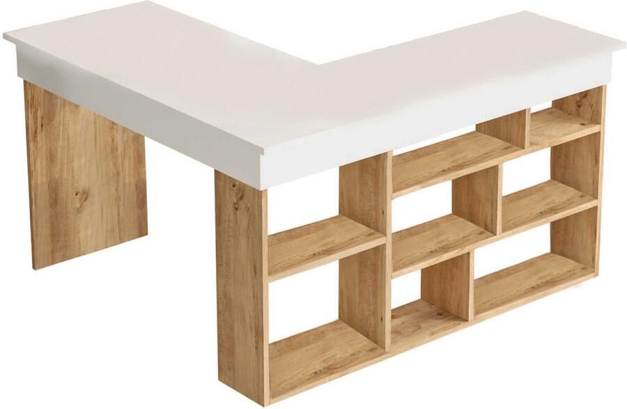 Vente-unique Hoekbureau met opbergruimte Wit en naturel LILEUL L 129 cm x H 72 cm x D 120 cm - Foto 4