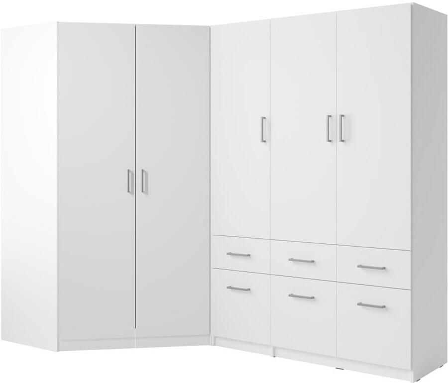 Vente-unique Hoekkast met 5 deuren en 6 lades L254 cm Wit BELOMY L 253.5 cm x H 197.5 cm x D 117.5 cm