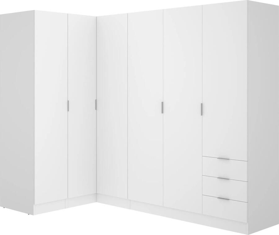 Vente-unique Hoekkast met 6 deuren en 3 lades L213 cm Wit LISTOWEL L 213 cm x H 184 cm x D 132 cm