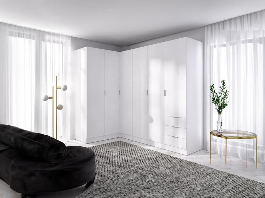 Vente-unique Hoekkast met 6 deuren en 3 lades L213 cm Wit LISTOWEL L 213 cm x H 184 cm x D 132 cm - Foto 3