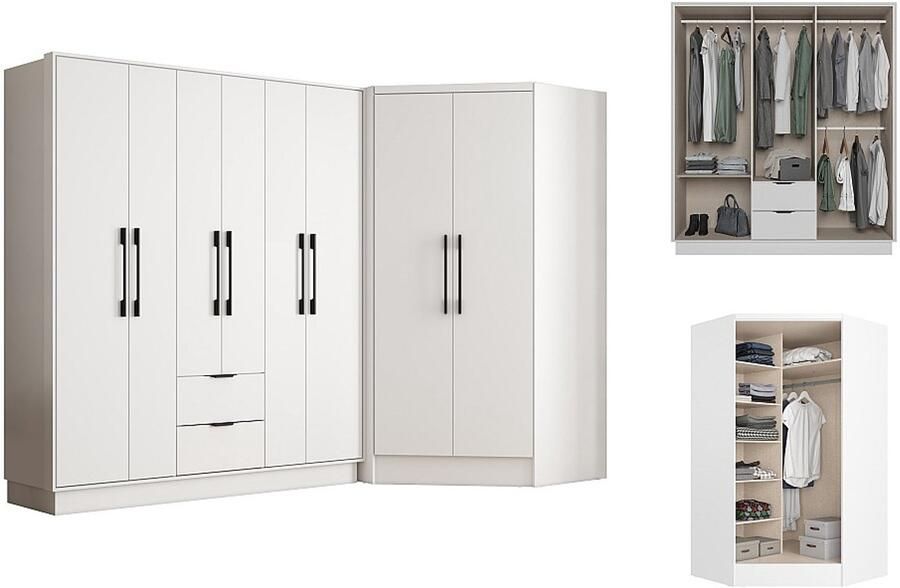 Vente-unique Hoekkast met 8 deuren en 2 lades L263 cm Wit FEOVA L 263.5 cm x H 182 cm x D 101.5 cm - Foto 4