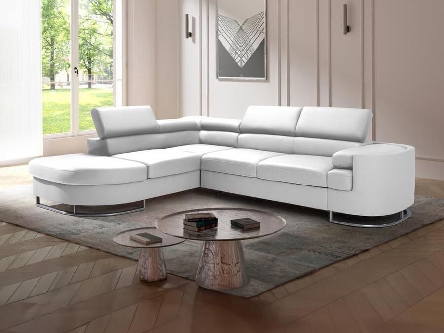 Vente-unique Hoekslaapbank met hoek linkis van wit kunstleer – MYSEN II L 276 cm x H 72 cm x D 220 cm - Foto 2