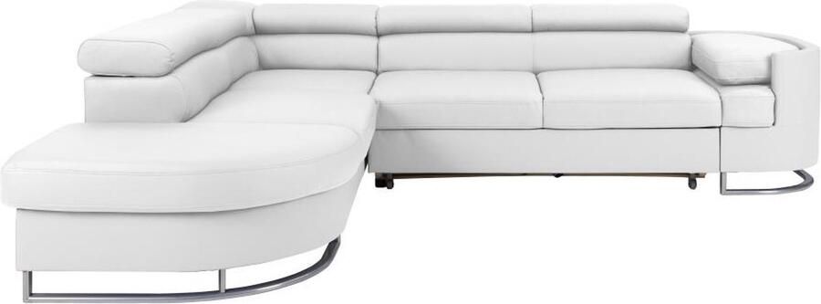 Vente-unique Hoekslaapbank met hoek linkis van wit kunstleer – MYSEN II L 276 cm x H 72 cm x D 220 cm
