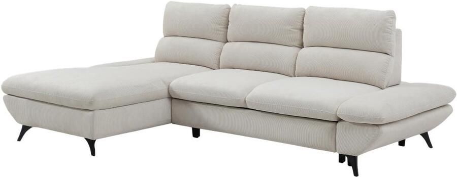 Vente-unique Hoekslaapbank met hoek links en verstelbare rugleuning in beige ribfluweel LIORI