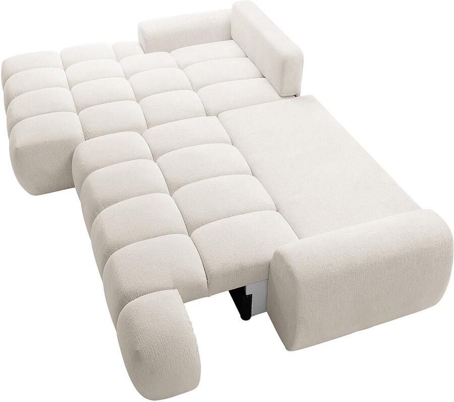 Vente-unique Hoekslaapbank met hoek links in beige chenille stof FARNETA - Foto 2