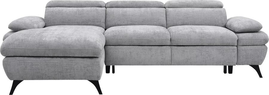 Vente-unique Hoekslaapbank met hoek links van grijze stof met textuur met opbergruimte MORAVA L 284 cm x H 80 cm x D 176 cm