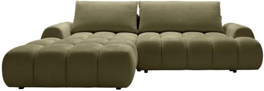 Vente-unique Hoekslaapbank met hoek links in groene chenille stof FARNETA