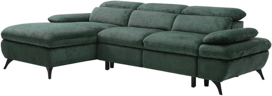 Vente-unique Hoekslaapbank met hoek links in groene stof met textuur met opbergruimte MORAVA - Foto 2
