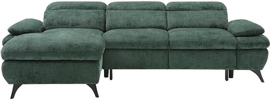 Vente-unique Hoekslaapbank met hoek links in groene stof met textuur met opbergruimte MORAVA