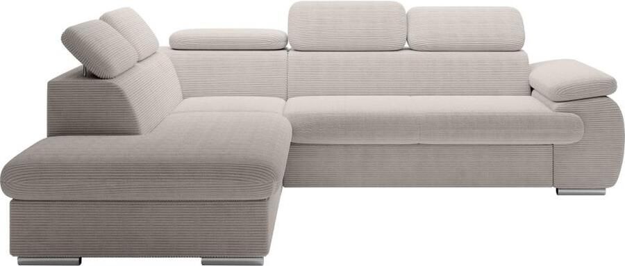 Vente-unique Hoekslaapbank met hoek links van beige ribfluweel FABIEN L 271 cm x H 76 cm x D 221 cm