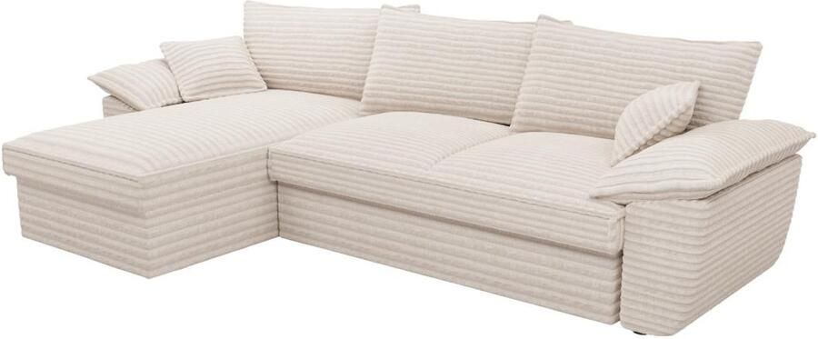 Vente-unique Hoekslaapbank met hoek links van beige ribfluweel met brede ribbels GUILLERMO - Foto 2