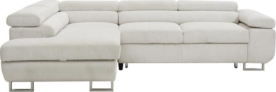 Vente-unique Hoekslaapbank met hoek links van beige ribfluweel NURAZIO L 268 cm x H 70 cm x D 202 cm