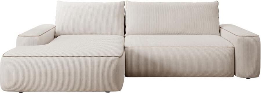 Vente-unique Hoekslaapbank met hoek links van beige ribfluweel ZOMELA L 264 cm x H 87 cm x D 162 cm - Foto 2