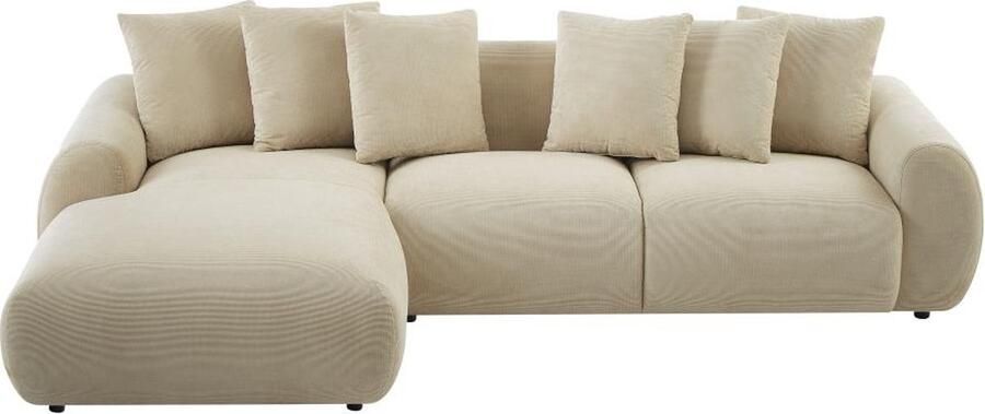 Vente-unique Hoekslaapbank met hoek links van beige stof met textuur BAVOPO L 290 cm x H 70 cm x D 166 cm