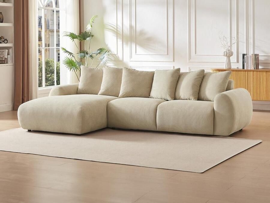 Vente-unique Hoekslaapbank met hoek links van beige stof met textuur BAVOPO L 290 cm x H 70 cm x D 166 cm - Foto 2