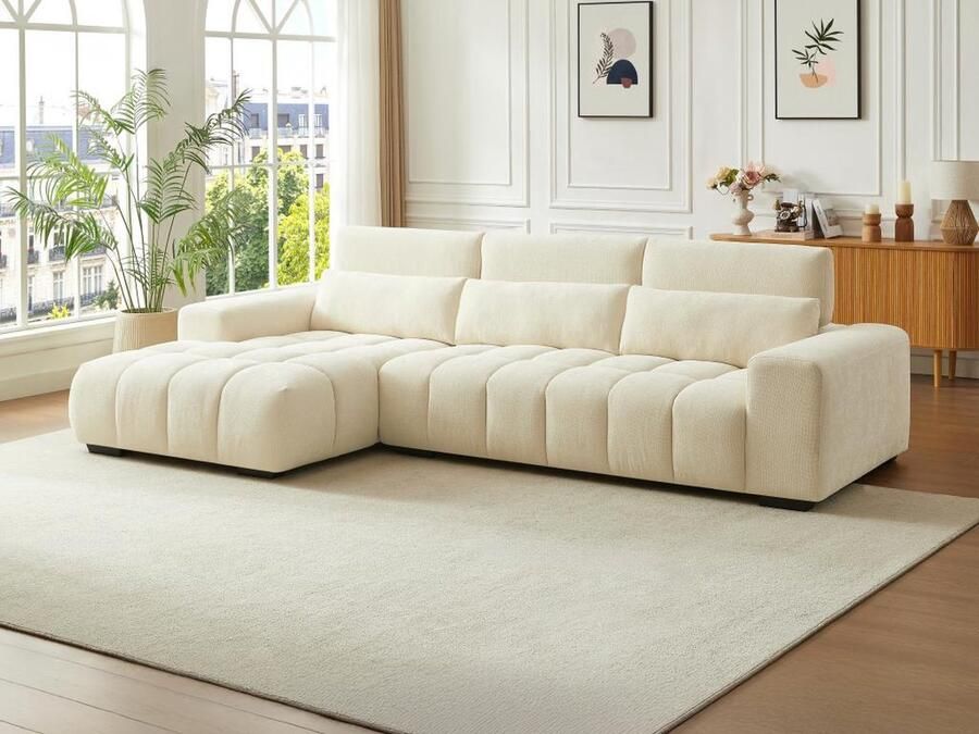 Vente-unique Hoekslaapbank met hoek links van beige stof met textuur LOPONZA L 312 cm x H 68 cm x D 183 cm - Foto 2