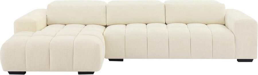Vente-unique Hoekslaapbank met hoek links van beige stof met textuur LOPONZA L 312 cm x H 68 cm x D 183 cm