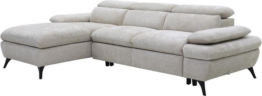 Vente-unique Hoekslaapbank met hoek links van beige stof met textuur met opbergruimte MORAVA L 284 cm x H 80 cm x D 176 cm - Foto 3