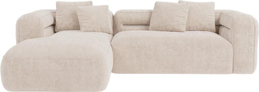 Vente-unique Hoekslaapbank met hoek links van beige stof met textuur TREVALIS L 278 cm x H 73 cm x D 167 cm