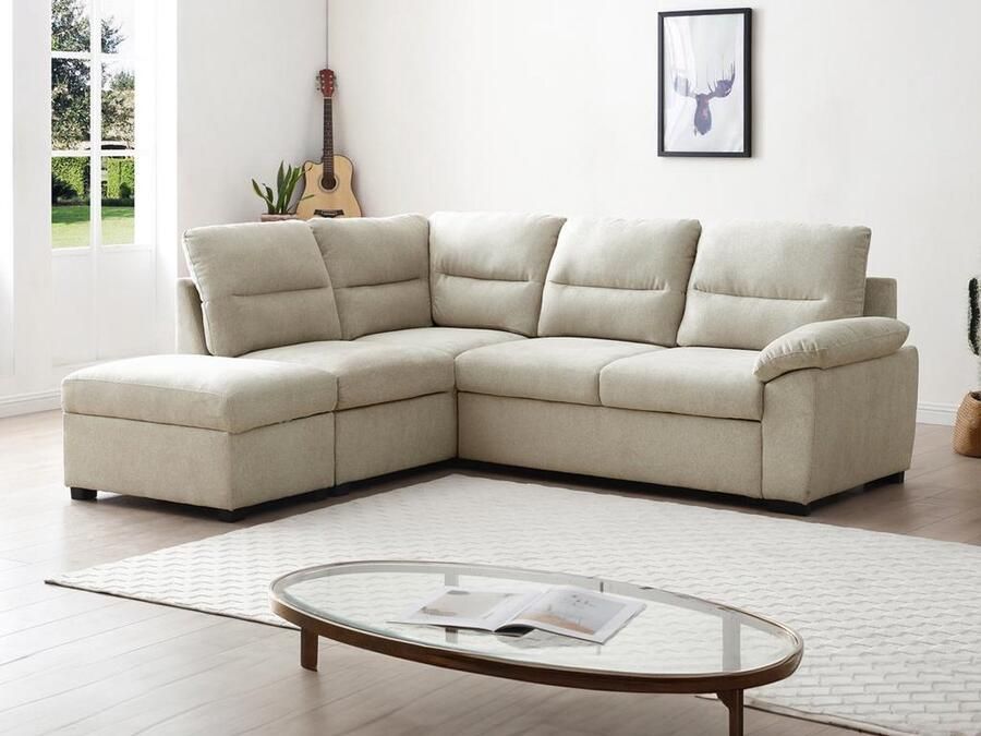 Vente-unique Hoekslaapbank met hoek links van beige stof TOLMINA L 240 cm x H 95 cm x D 208 cm - Foto 2