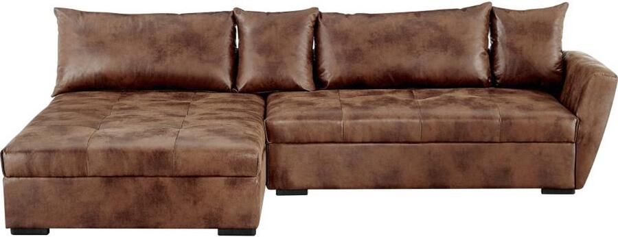 Vente-unique Hoekslaapbank met hoek links van bruin verouderd microvezel ROMANE II L 274 cm x H 85 cm x D 168 cm