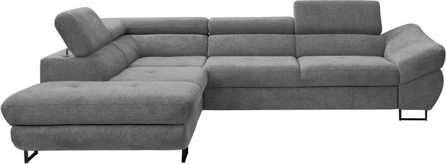 Vente-unique Hoekslaapbank met hoek links van grijze stof met textuur DALIAS L 280 cm x H 69 cm x D 235 cm - Foto 2
