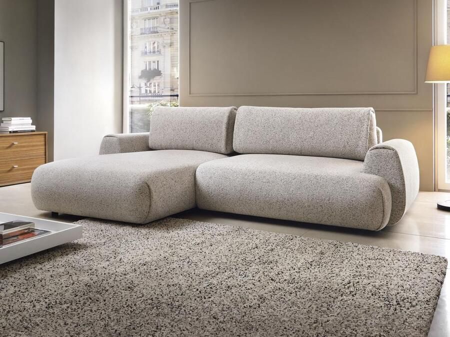 Vente-unique Hoekslaapbank met hoek links van grijze stof met textuur MONELIA L 270 cm x H 81 cm x D 167 cm - Foto 3