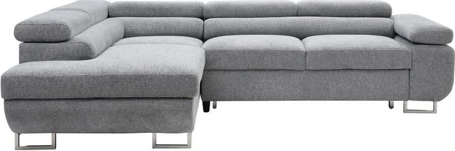 Vente-unique Hoekslaapbank met hoek links van grijze stof met textuur NURAZIO L 268 cm x H 70 cm x D 202 cm