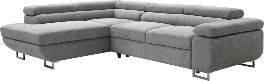 Vente-unique Hoekslaapbank met hoek links van grijze stof met textuur NURAZIO L 268 cm x H 70 cm x D 202 cm - Foto 2