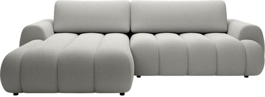 Vente-unique Hoekslaapbank met hoek links van lichtgrijze stof FRIDORA