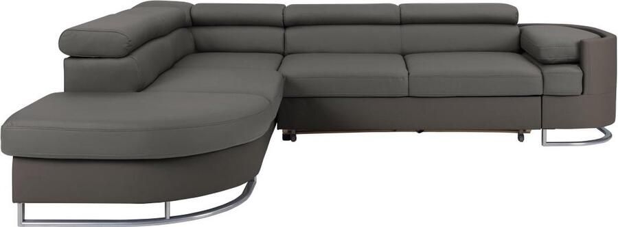 Vente-unique Hoekslaapbank met hoek links van stof en kunstleer grijs en antraciet MYSEN II L 276 cm x H 72 cm x D 220 cm