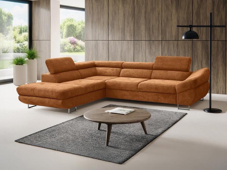 Vente-unique Hoekslaapbank met hoek links van terracottakleurige stof met textuur DALIAS L 280 cm x H 69 cm x D 235 cm - Foto 2