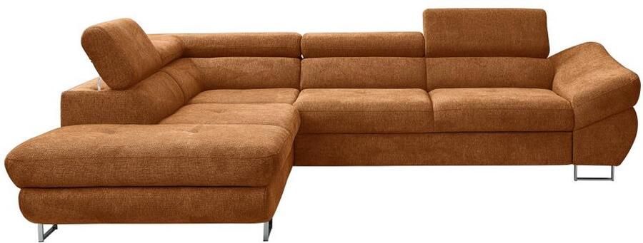 Vente-unique Hoekslaapbank met hoek links van terracottakleurige stof met textuur DALIAS L 280 cm x H 69 cm x D 235 cm